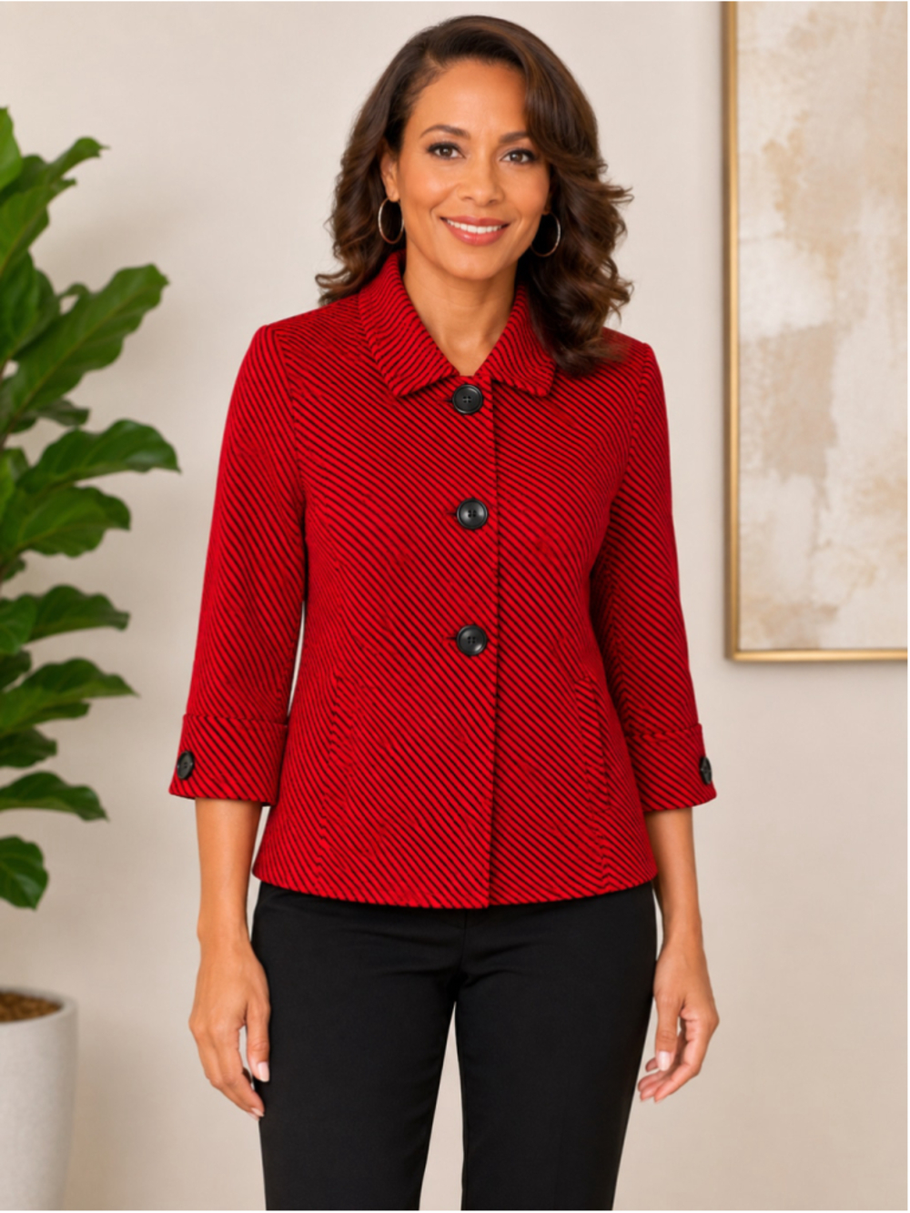 Protégé Montreal Lipstick Red & Black Ribbed Stripe Jacket – Size M